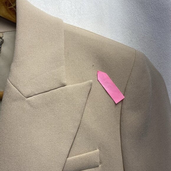 ELIE TAHARI Peak Lapel Collar Lined Blazer Jacket Women Sz 0 Beige Shoulder Pads - Picture 4 of 16